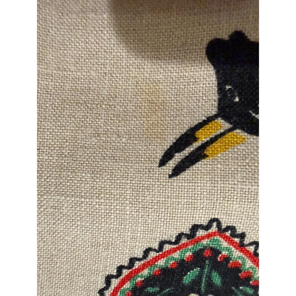 Vtg kitchsy Folk‎ Art Dutch Linen Placemats Napkins Rooster Bull Piece Red Trim
